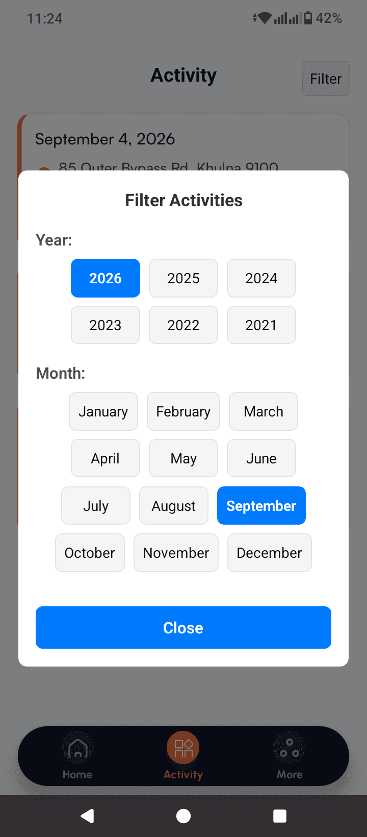 Activity Date Filter